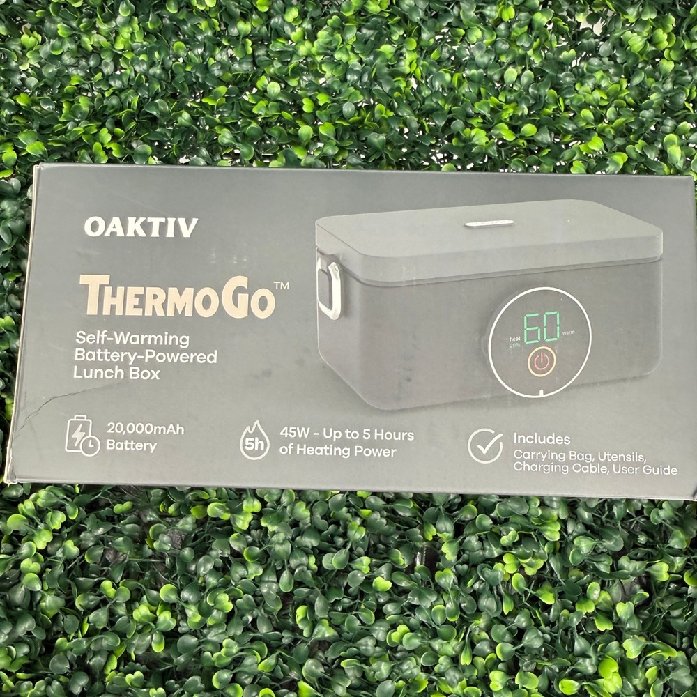 OAKTIV ThermoGo Self-Warming Battery Powered Lunch Box Black 20k-mAh OT-TRMG-BLK